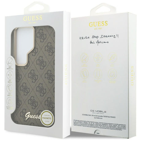 Husa de protectie Guess 4G Script MagSafe (GUHMS26S5P4FWMSW) compatibil cu Samsung Galaxy S26, Maro