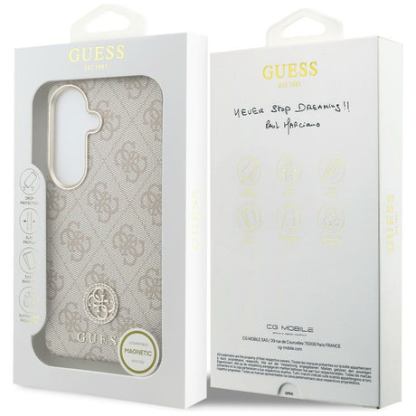 Husa de protectie Guess Rhinestone Round Logo MagSafe (GUHMS26SP4GRMDEP) compatibil cu Samsung Galaxy S26, Roz