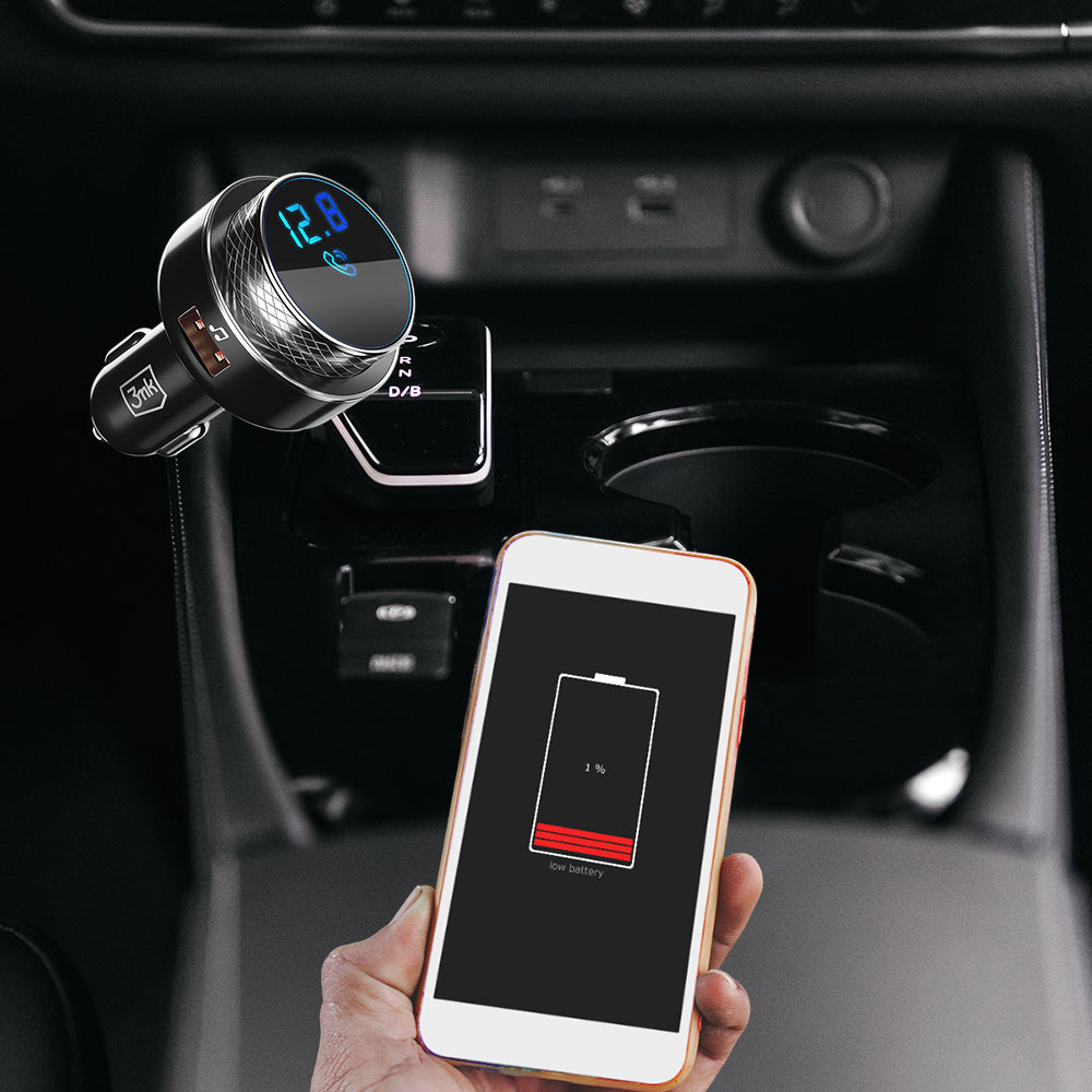 Gadget 3mk Car FM Transmitter Hyper, with Phone Charging Function, MP3 Player, LED, 2x USB, Card Slot, 30W, QC, 2A, Negru /Silver