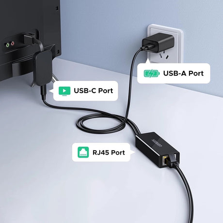 Adaptor Ugreen Ethernet Adapter CR110 (75535), USB, Type-C to RJ45 LAN Port, Plug & Play, Universal, LED Indicator, 100Mbps, Negru