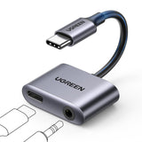 Adaptor Ugreen Audio Adapter CM231 (60164), Type-C to Jack 3.5mm, USB-C, Stereo, Line Control, Microphone Input, PD30W, Gri