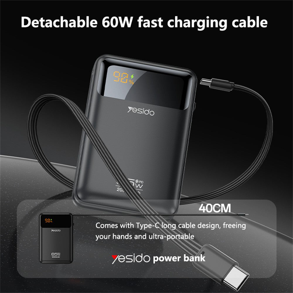 Baterie externa Yesido (YP97), 20000mAh, Type-C, 65W, Gri