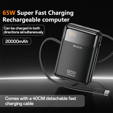 Baterie externa Yesido (YP97), 20000mAh, Type-C, 65W, Gri