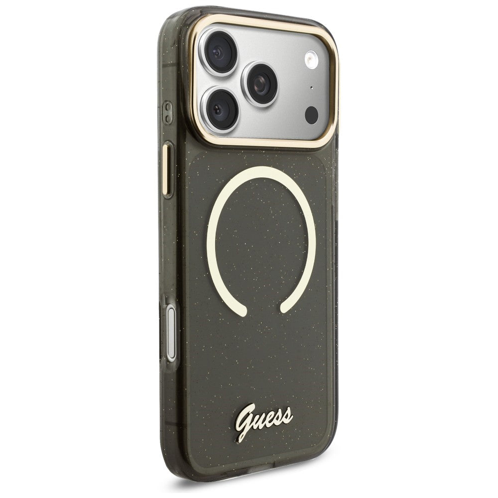 Husa de protectie Guess IML Glitter Script Strap MagSafe (GUHMP17X5HTGSMSK) compatibil cu iPhone 17 Pro Max, Negru