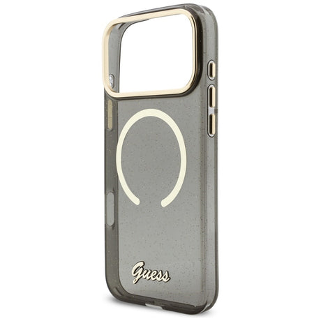 Husa de protectie Guess IML Glitter Script Strap MagSafe (GUHMP17X5HTGSMSK) compatibil cu iPhone 17 Pro Max, Negru