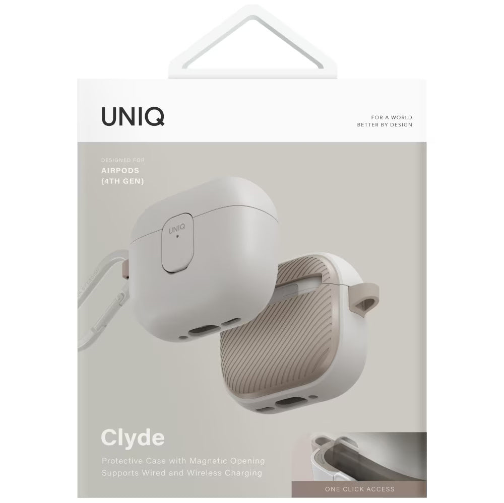 Casti UNIQ Clyde Series, AirPods 4, Gri / Beige