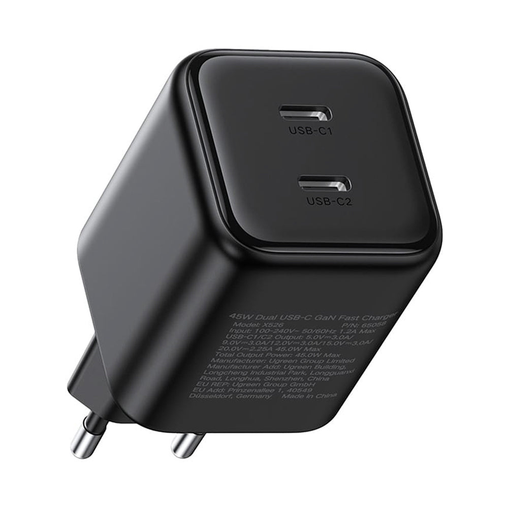 Incarcator Ugreen (65058), 2x USB-C, 45W, GaN, Negru
