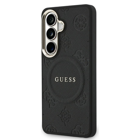 Husa de protectie Guess Saffiano Peony Embossed Ring MagSafe (GUHMS26SPSAMSECK) compatibil cu Samsung Galaxy S26, Negru