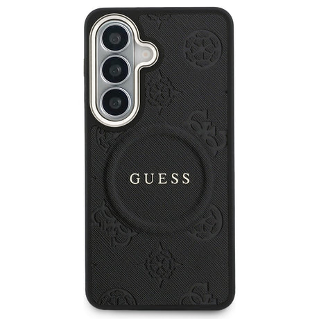 Husa de protectie Guess Saffiano Peony Embossed Ring MagSafe (GUHMS26SPSAMSECK) compatibil cu Samsung Galaxy S26, Negru