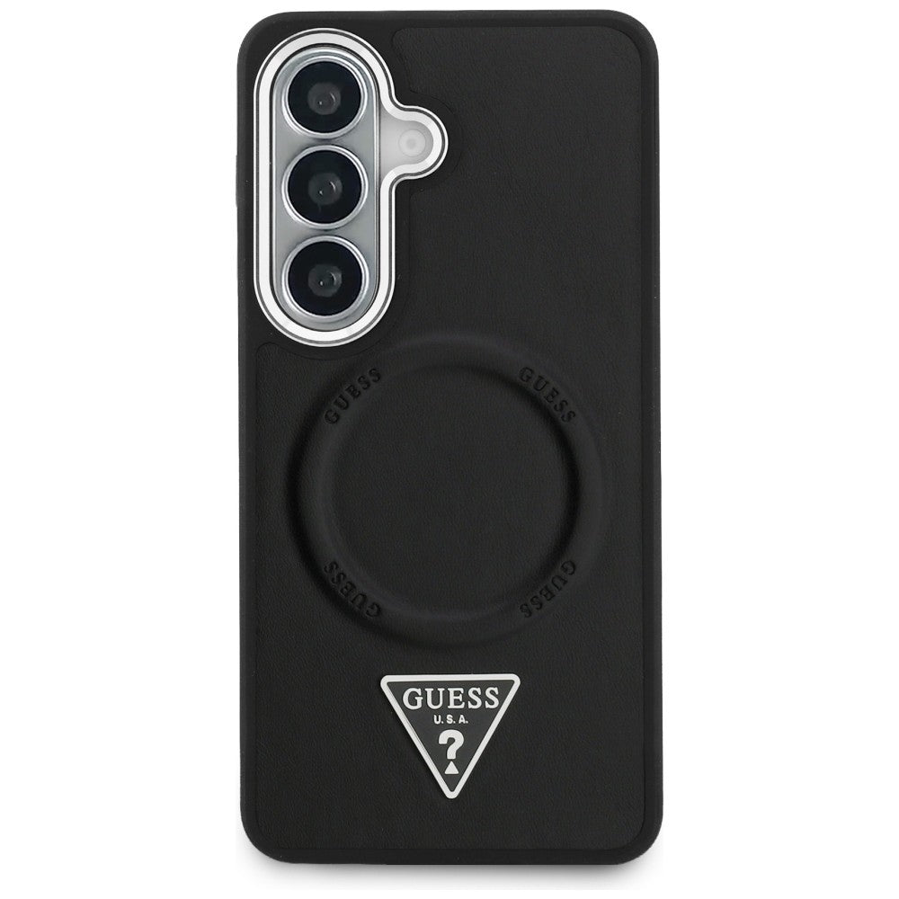Husa de protectie Guess Embossed Ring Triangle Logo MagSafe (GUHMS26SPSDTSCMK) compatibil cu Samsung Galaxy S26, Negru