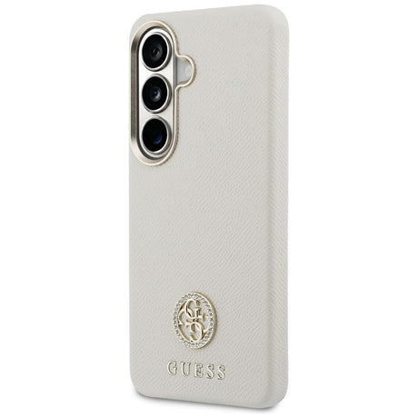 Husa de protectie Guess Rhinestone Round Logo MagSafe (GUHMS26SPGCRMDEE) compatibil cu Samsung Galaxy S26, Bej