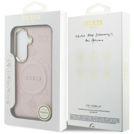 Husa de protectie Guess Saffiano Peony Embossed Ring MagSafe (GUHMS26SPSAMSECP) compatibil cu Samsung Galaxy S26, Roz