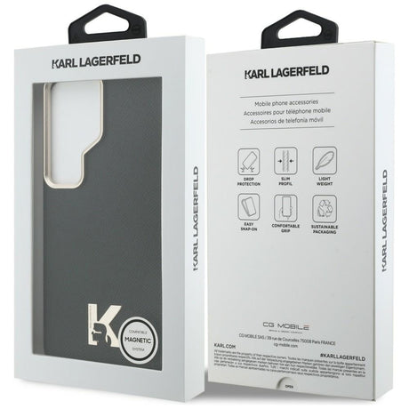 Husa de protectie Karl Lagerfeld Wrapped Grained Leather with K Head Logo MagSafe (KLHMS26L5PGFKHGK) compatibil cu Samsung Galaxy S26 Ultra, Negru