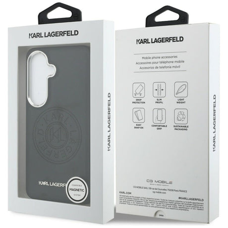 Husa de protectie Karl Lagerfeld Wrapped Leather with Karl Round Point Logo MagSafe (KLHMS26SPSKRPMK) compatibil cu Samsung Galaxy S26, Negru
