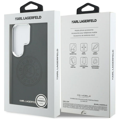 Husa de protectie Karl Lagerfeld Wrapped Leather with Karl Round Point Logo MagSafe (KLHMS26LPSKRPMK) compatibil cu Samsung Galaxy S26 Ultra, Negru