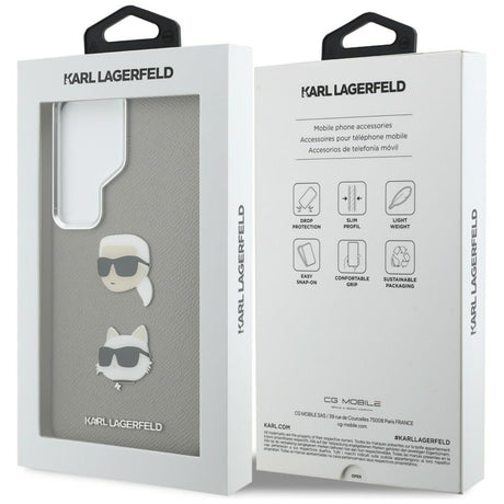 Husa de protectie Karl Lagerfeld Wrapped Leather Saffiano with with K&C Head Pin (KLHCS26LPSFDHPOG) compatibil cu Samsung Galaxy S26 Ultra, Gri
