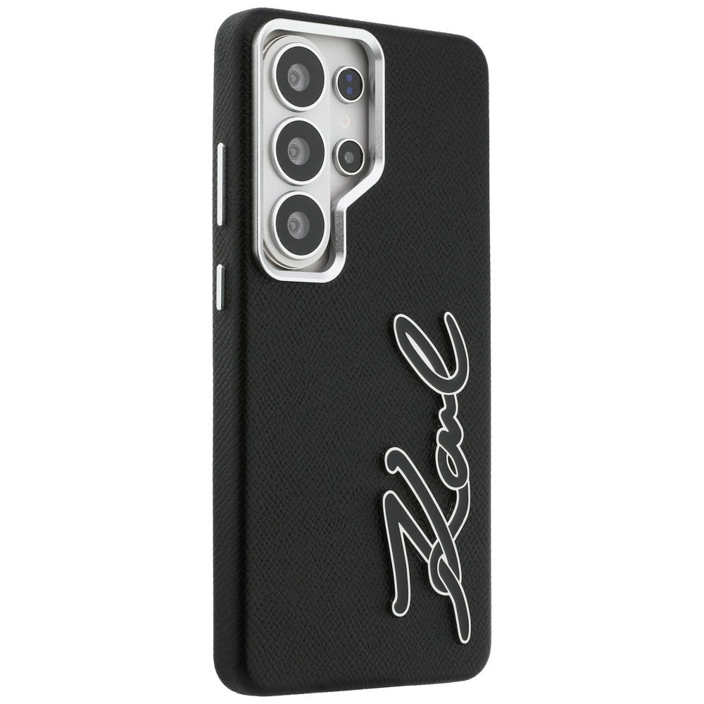 Husa de protectie Karl Lagerfeld Full Wrapped Grained Leather with Signature Resin Logo (KLHCS26LPGFKSRSK) compatibil cu Samsung Galaxy S26 Ultra, Negru