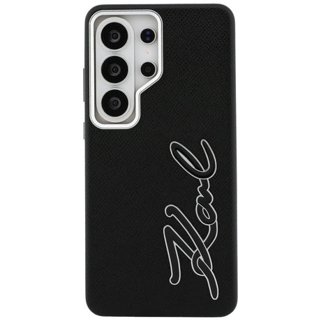 Husa de protectie Karl Lagerfeld Full Wrapped Grained Leather with Signature Resin Logo (KLHCS26LPGFKSRSK) compatibil cu Samsung Galaxy S26 Ultra, Negru