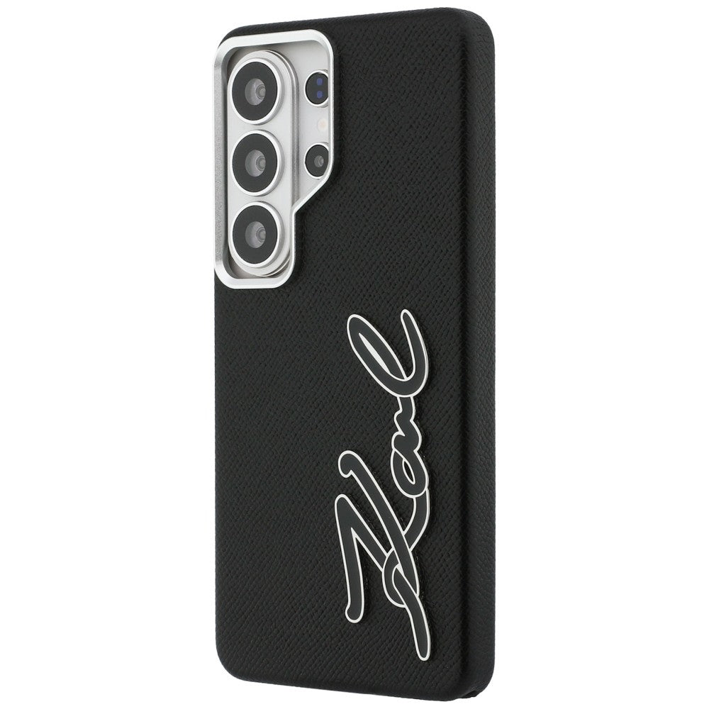Husa de protectie Karl Lagerfeld Full Wrapped Grained Leather with Signature Resin Logo (KLHCS26LPGFKSRSK) compatibil cu Samsung Galaxy S26 Ultra, Negru