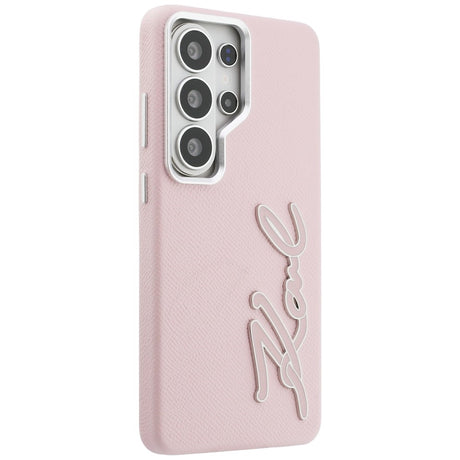 Husa de protectie Karl Lagerfeld Full Wrapped Grained Leather with Signature Resin Logo (KLHCS26LPGFKSRSP) compatibil cu Samsung Galaxy S26 Ultra, Roz