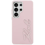 Husa de protectie Karl Lagerfeld Full Wrapped Grained Leather with Signature Resin Logo (KLHCS26LPGFKSRSP) compatibil cu Samsung Galaxy S26 Ultra, Roz