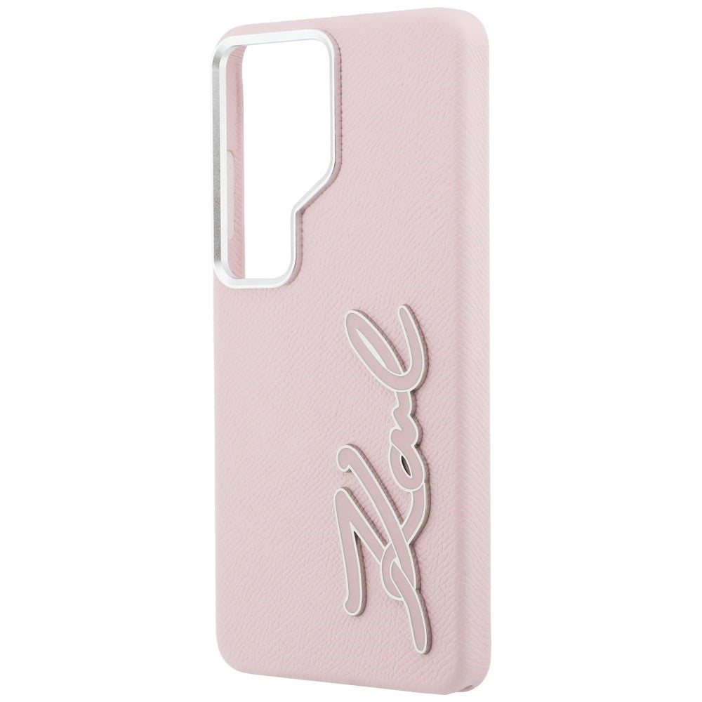 Husa de protectie Karl Lagerfeld Full Wrapped Grained Leather with Signature Resin Logo (KLHCS26LPGFKSRSP) compatibil cu Samsung Galaxy S26 Ultra, Roz