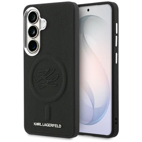 Husa de protectie Karl Lagerfeld Leather with Initial Logo Debossed MagSafe (KLHMS26SPGFKLRDK) compatibil cu Samsung Galaxy S26, Negru