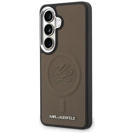 Husa de protectie Karl Lagerfeld Leather with Initial Logo Debossed MagSafe (KLHMS26SPGFKLRDW) compatibil cu Samsung Galaxy S26, Maro