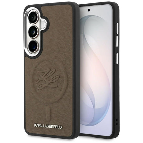 Husa de protectie Karl Lagerfeld Leather with Initial Logo Debossed MagSafe (KLHMS26SPGFKLRDW) compatibil cu Samsung Galaxy S26, Maro