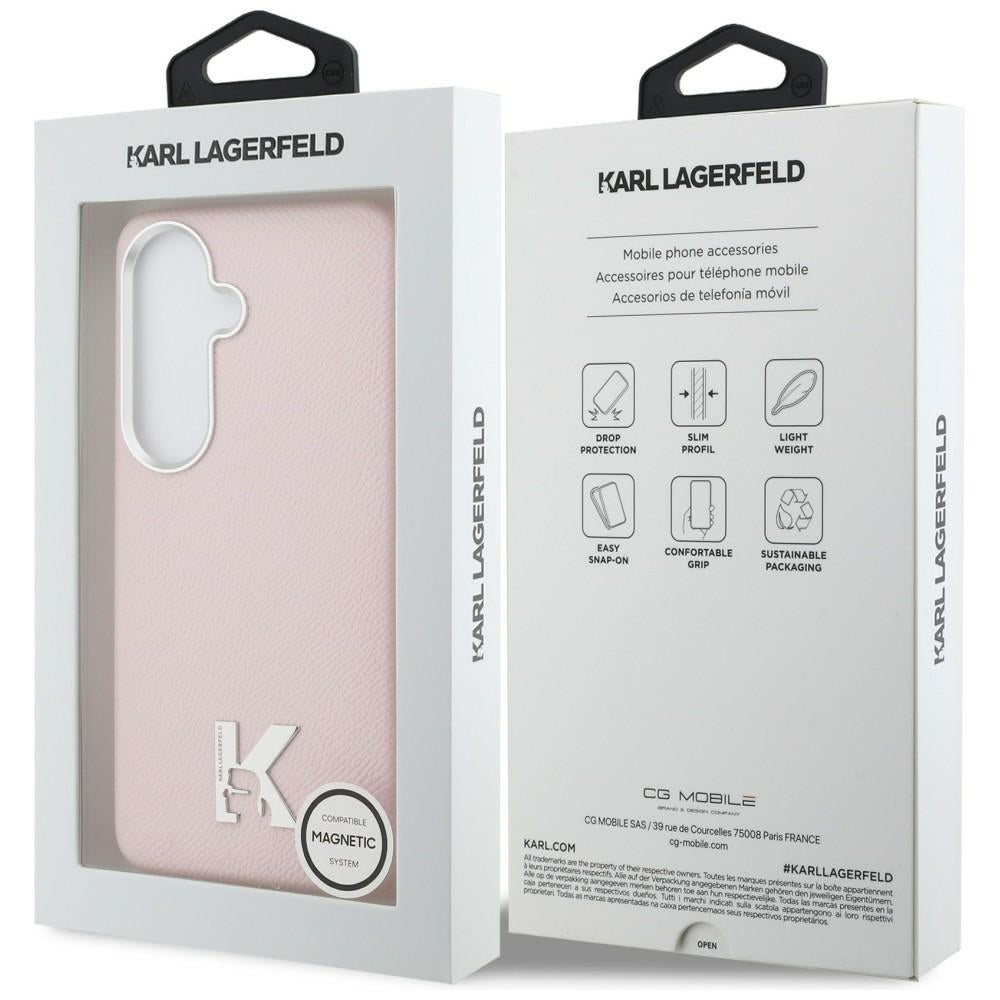 Husa de protectie Karl Lagerfeld Wrapped Grained Leather with K Head Logo MagSafe (KLHMS26S5PGFKHGP) compatibil cu Samsung Galaxy S26, Roz