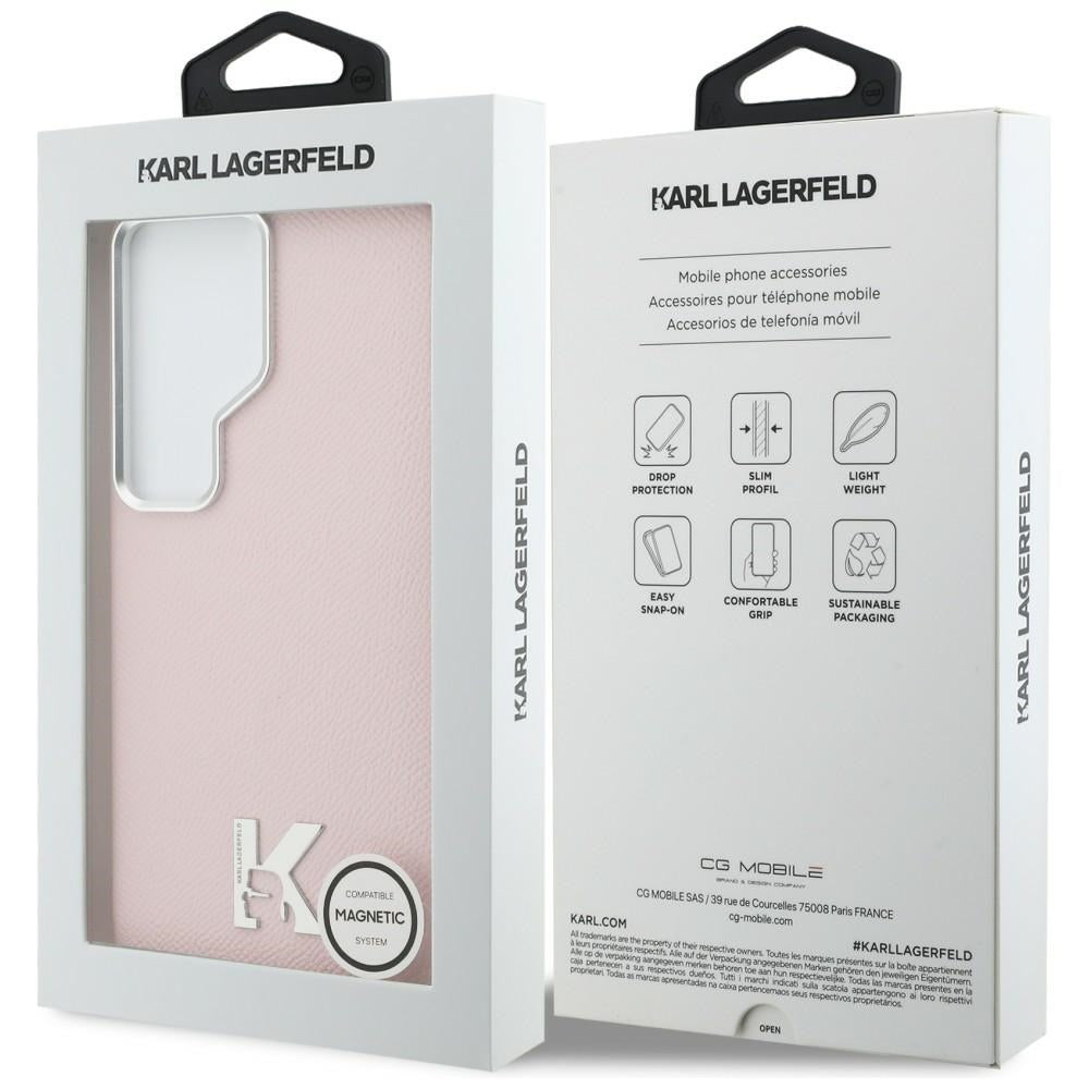 Husa de protectie Karl Lagerfeld Wrapped Grained Leather with K Head Logo MagSafe (KLHMS26L5PGFKHGP) compatibil cu Samsung Galaxy S26 Ultra, Roz