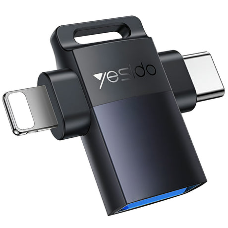 Adaptor Yesido OTG Adapter (GS35), USB 3.0 to Lightning, Type-C, Aluminum Alloy, Mini Design, Gri