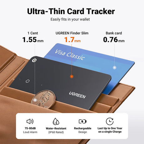 Gadget Ugreen Smart Tracker CM817 (45298), Apple Find My (iOS Only), BT 5.0, IP68, Ultra-Thin, 80 dB, 12-Month Battery, Negru