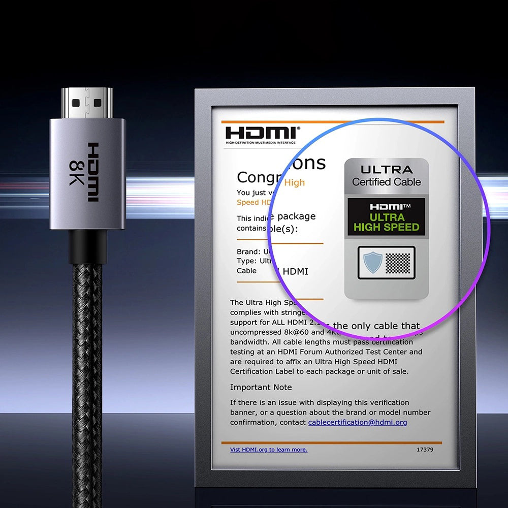 Adaptor Ugreen Video Cable HD171 (25908), HDMI to HDMI, 8K@60Hz, 48Gbps High Speed, Audio-Video, 3D, eARC, HDR, 1m, Gri