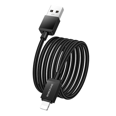 Cablu Borofone Placer Series (BX120), USB to Lightning, Aluminum Alloy Shell, Nylon Braided Cable, 2.4A, 1m, Negru