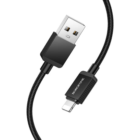 Cablu Borofone Placer Series (BX120), USB to Lightning, Aluminum Alloy Shell, Nylon Braided Cable, 2.4A, 1m, Negru