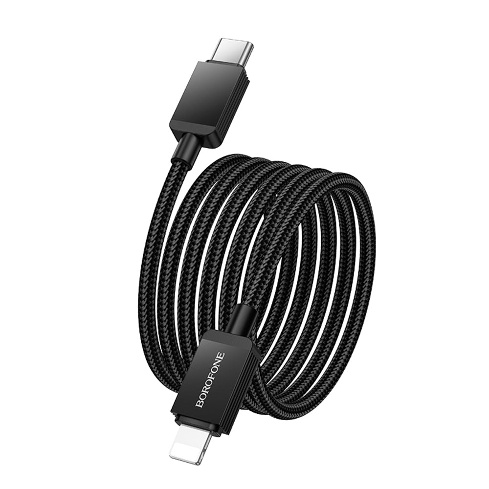 Cablu Borofone Placer Series (BX120), Type-C to Lightning, Aluminum Alloy Shell, Nylon Braided Cable, 27W, 1m, Negru