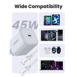 Incarcator Ugreen (65055), USB-C, 45W, GaN, Fast Charge, Alb
