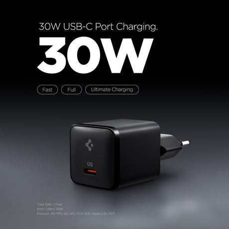 Incarcator Spigen (ACH09493), Type-C, 30W, Fast Charging, Negru