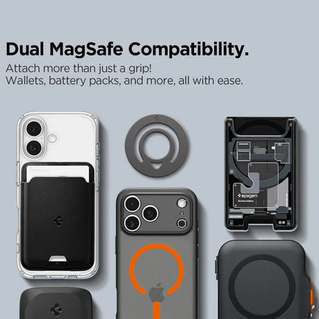 Suport Spigen Phone Ring Dual Pop MagSafe (AMP11368), with Flexible Finger Loop Grip, Dual Magnetic, Silicone, Albastru Deschis