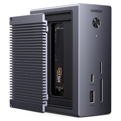 Hub/Dock Ugreen 10in1 Docking Station CM923 (55735), 3x Type-C, 3x USB, SD/TF, RJ45, M.2 NVMe, HDMI, PD100W, 4K@60Hz, 10Gbps, Gri