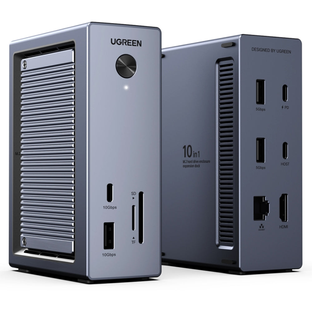 Hub/Dock Ugreen 10in1 Docking Station CM923 (55735), 3x Type-C, 3x USB, SD/TF, RJ45, M.2 NVMe, HDMI, PD100W, 4K@60Hz, 10Gbps, Gri
