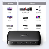 Adaptor Ugreen KVM Switch CM332 (80125), 3x HDMI, 4K@30Hz, 1x Micro USB, RGB Video, 8-channel LPCM, Negru