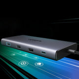 Hub Ugreen CM639 (15534), 3x USB / 2x Type-C / 2x HDMI / RJ45 / SD/TF, PD100W, Gri