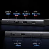 Hub Ugreen CM639 (35625), 2x USB / 3x USB-C / 2x HDMI / DP, 4K@30Hz / PD100W, Negru