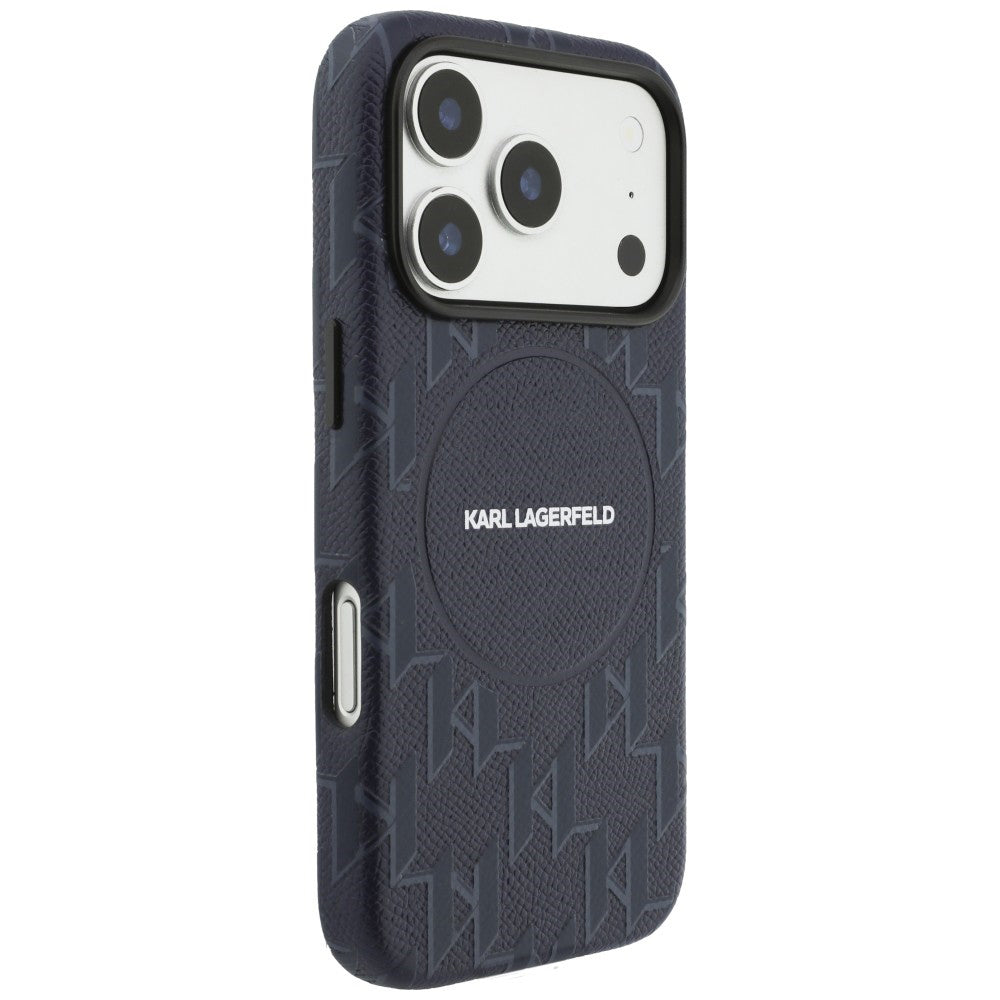 Husa de protectie Karl Lagerfeld Leather KL Monogram Logo MagSafe (KLHMP17X5PGKLMCB) compatibil cu iPhone 17 Pro Max, Albastru