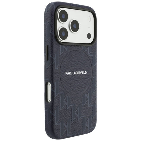 Husa de protectie Karl Lagerfeld Leather KL Monogram Logo MagSafe (KLHMP17X5PGKLMCB) compatibil cu iPhone 17 Pro Max, Albastru