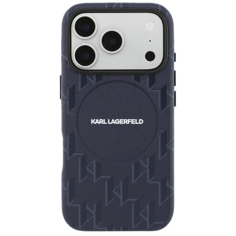 Husa de protectie Karl Lagerfeld Leather KL Monogram Logo MagSafe (KLHMP17L5PGKLMCB) compatibil cu iPhone 17 Pro, Albastru