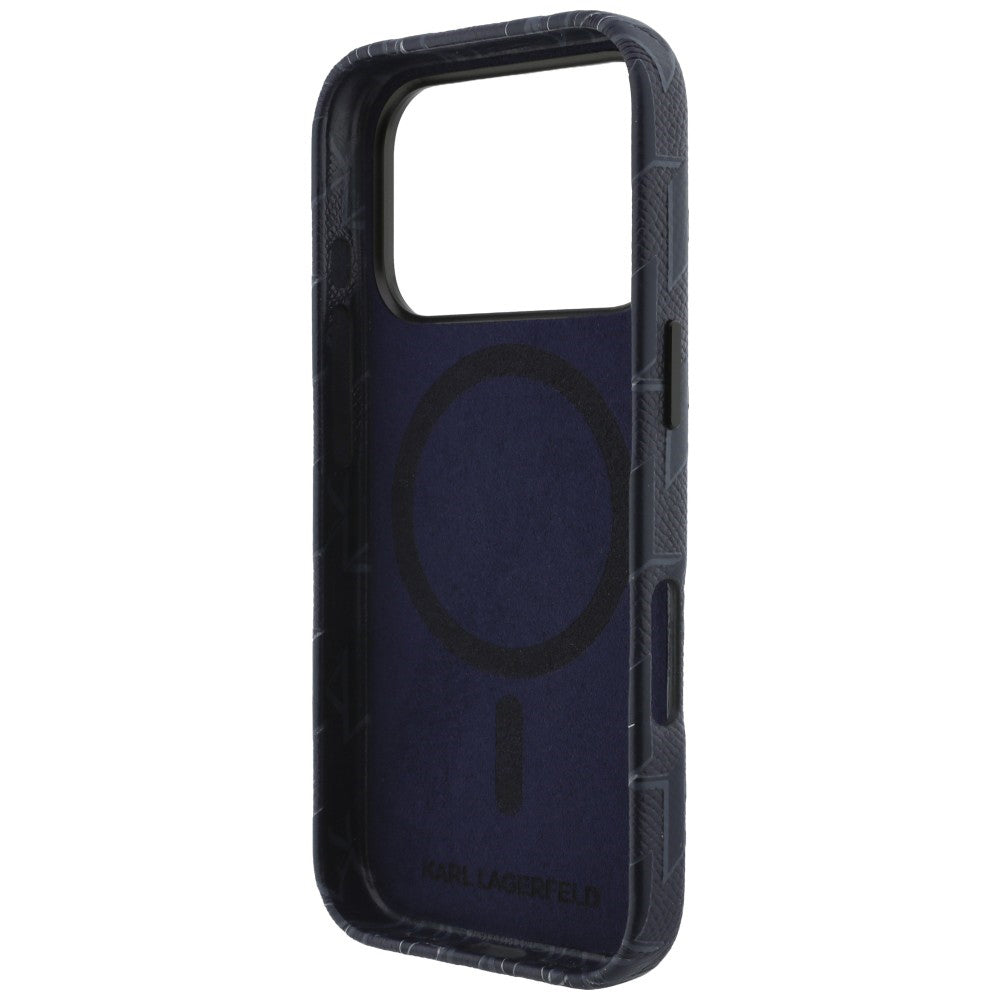 Husa de protectie Karl Lagerfeld Leather KL Monogram Logo MagSafe (KLHMP17L5PGKLMCB) compatibil cu iPhone 17 Pro, Albastru