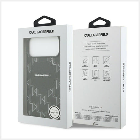 Husa de protectie Karl Lagerfeld Leather KL Monogram Logo MagSafe (KLHMP17L5PGKLMCK) compatibil cu iPhone 17 Pro, Negru